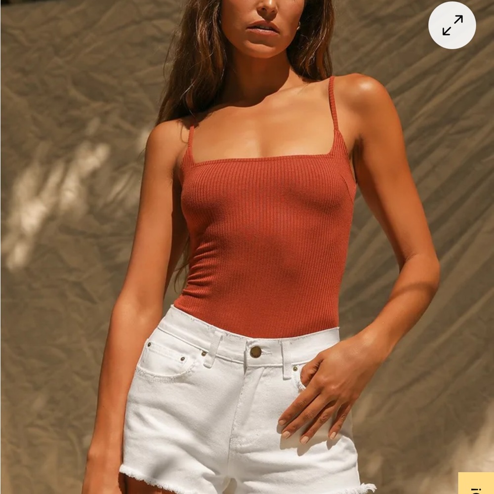 Danyelle Rust Brown Ribbed Sleeveless Bodysuit